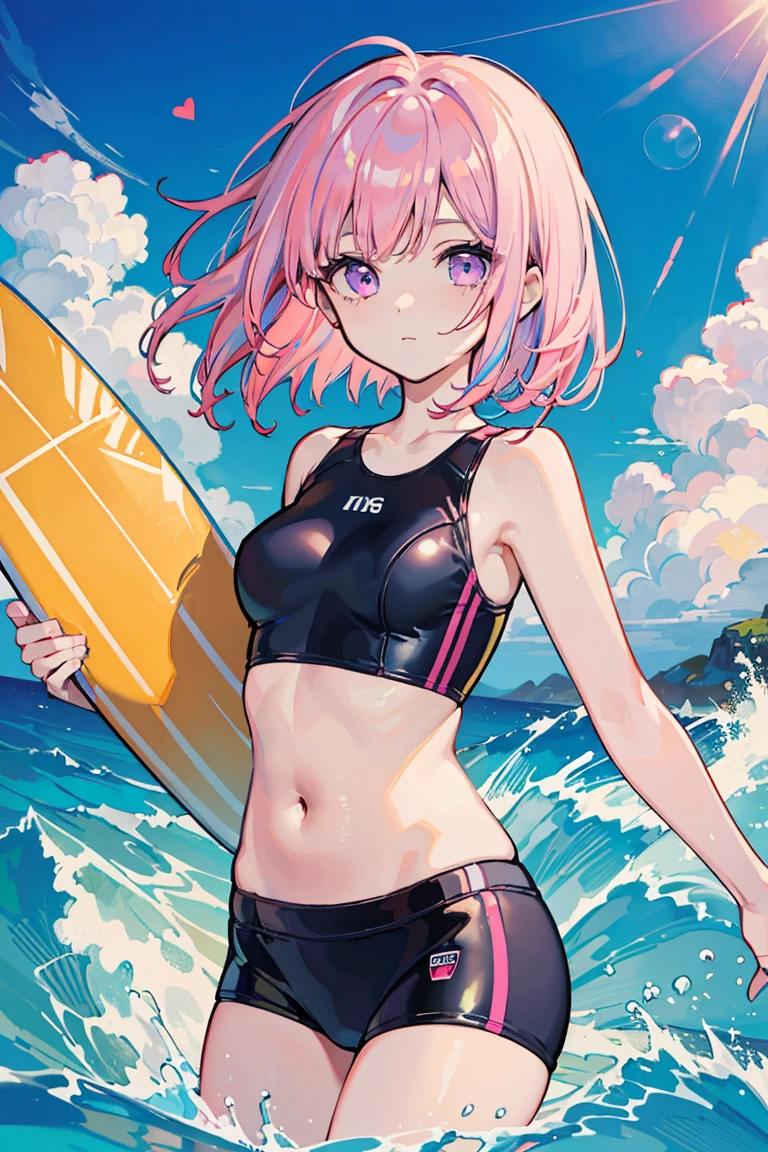 Swimsuit pink haired girl white pantyhose