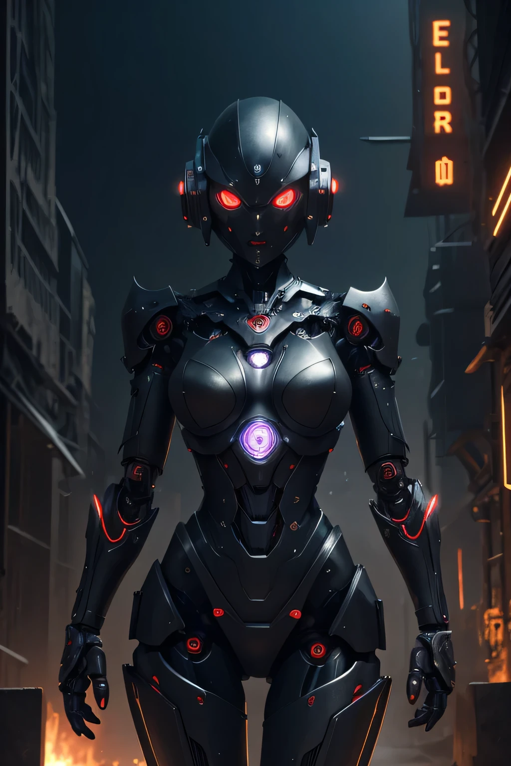An evil female robot that operates in the night　A body with exposed machinery　Evil atmosphere, covering eyes, covering, UHD, retina, masterpiece, ccurate, anatomically correct, textured skin, super detail, high details, high quality, award winning, best quality, highres