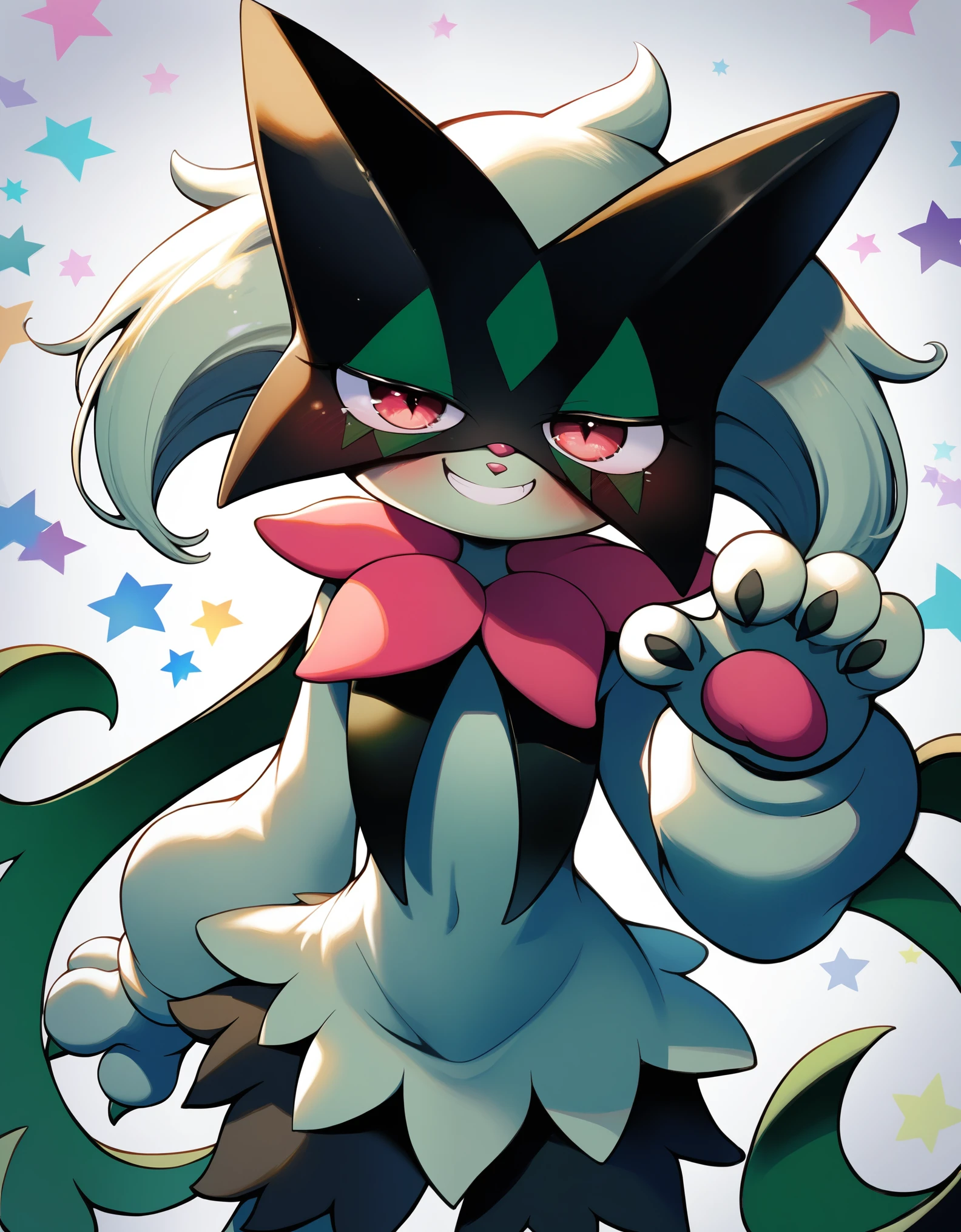 score_9, score_8_up, score_7_up, score_6_up, Meow Scarada,Solo,pokemon,Masterpieces,High Detail,blush,s whole body,Smile,(face covered in brass:1.2),cute style,shota,paw pose,