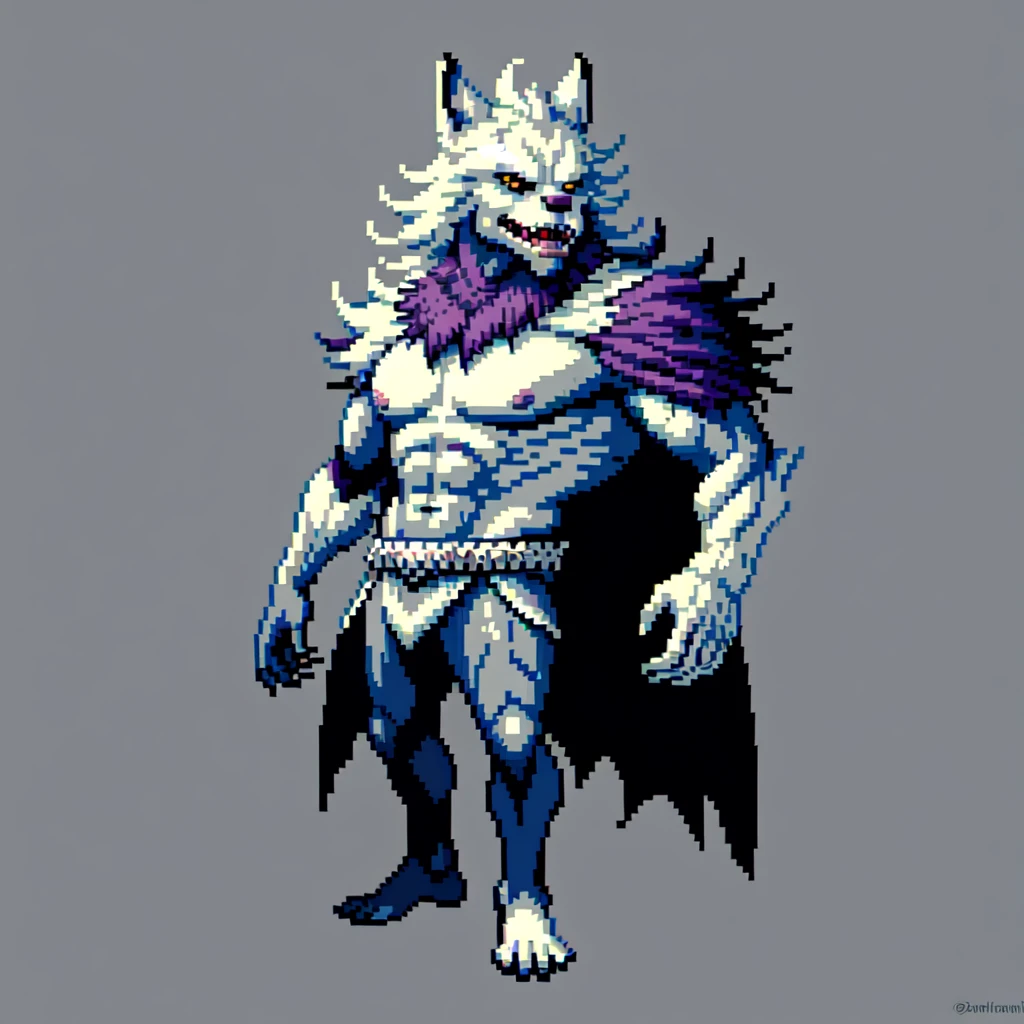 (masterpiece, top quality, best quality), pixel,pixel art,1man,werewolf,silver fur,full body