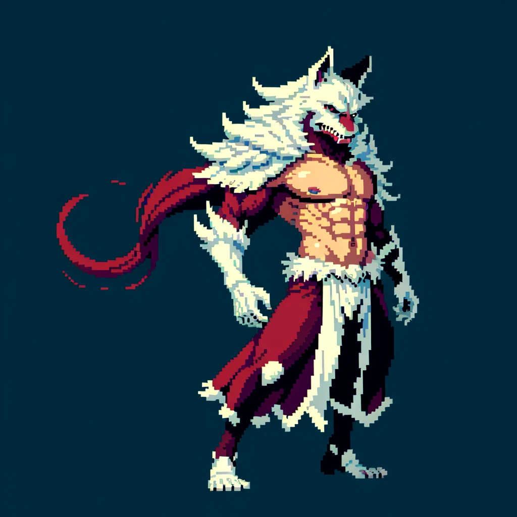 (masterpiece, top quality, best quality), pixel,pixel art,1man,werewolf,silver fur,full body