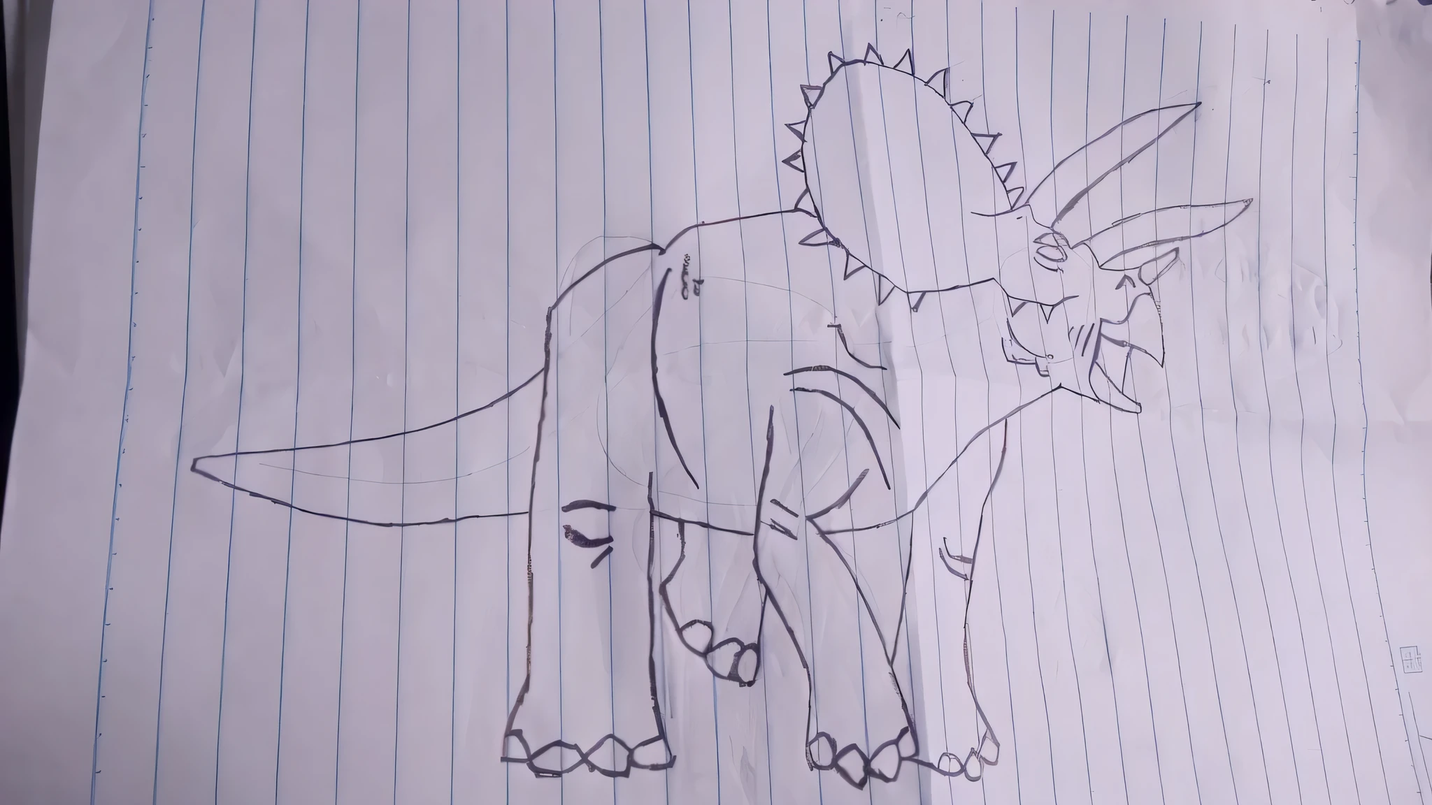 drawing of a tricera dinossauro on a piece of paper, triceratops, dinossauro, desenhado em papel manteiga branco, inspirado em Abidin Dino, por Ivan Meštrović, on a notebook page, por Alexander Sharpe Ross, nachossauro, trex dinossauro, inspirado em Adam Rex, por Aleksander Gierymski