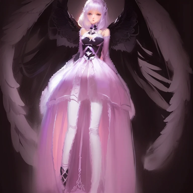 desenho de uma garota com asas de anjo e um vestido, inspirado em Jin Homura, possivelmente um anjo, inspirado em Li Chevalier, old sketch, anjo majestoso de corpo inteiro, um desenho de anime, anime sketch, Design de personagem : : Gothic, com asas grandes, Angelic, desenho estilo anime, angel knight Gothic girl, inspirado em Marie Angel, abrindo suas asas