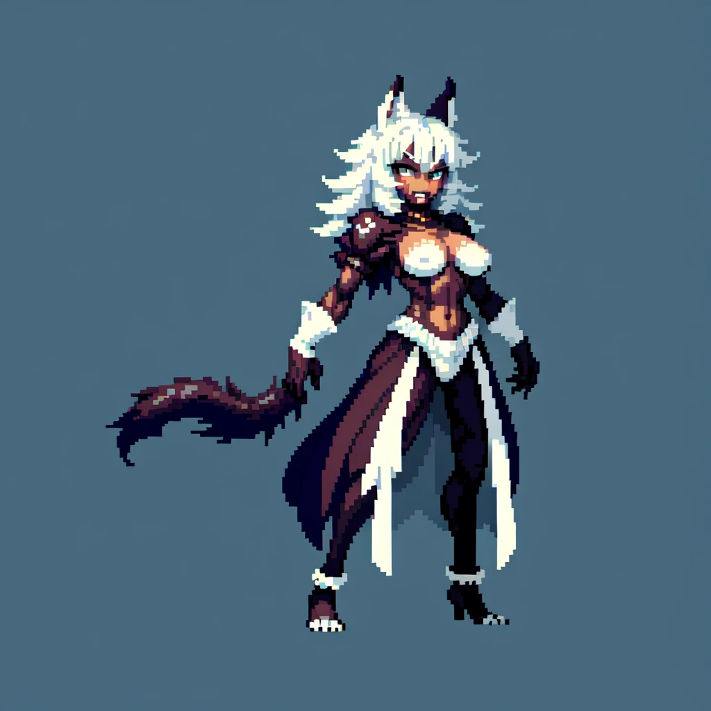 (masterpiece, top quality, best quality), pixel,pixel art,1werewolf,silver fur,full body