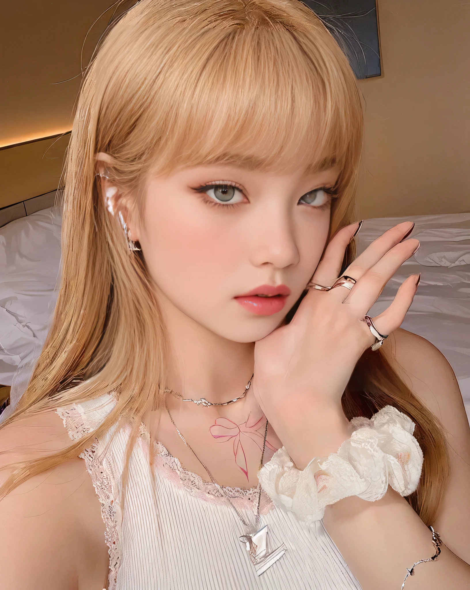 hay una mujer con un anillo en el dedo y un collar en el brazo, ulzzang, Lalisa Manobal, Lalisa Manoban de Blackpink, maquillaje popular de corea del sur, maquillaje coreano popular, retrato de jossi de blackpink, Kim Doyoung, cute aesthetic with flutter, sakimichan, jinyoung shin, retrato realista kawaii, K-pop idol, korean face, female model