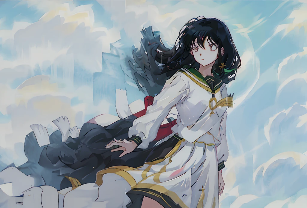 Gentle breeze:A woman of pure whiteness,kagome, Long black hair flutters in the wind,A gentle breeze brushed her cheeks,Her eyes were filled with serenity and thoughtfulness