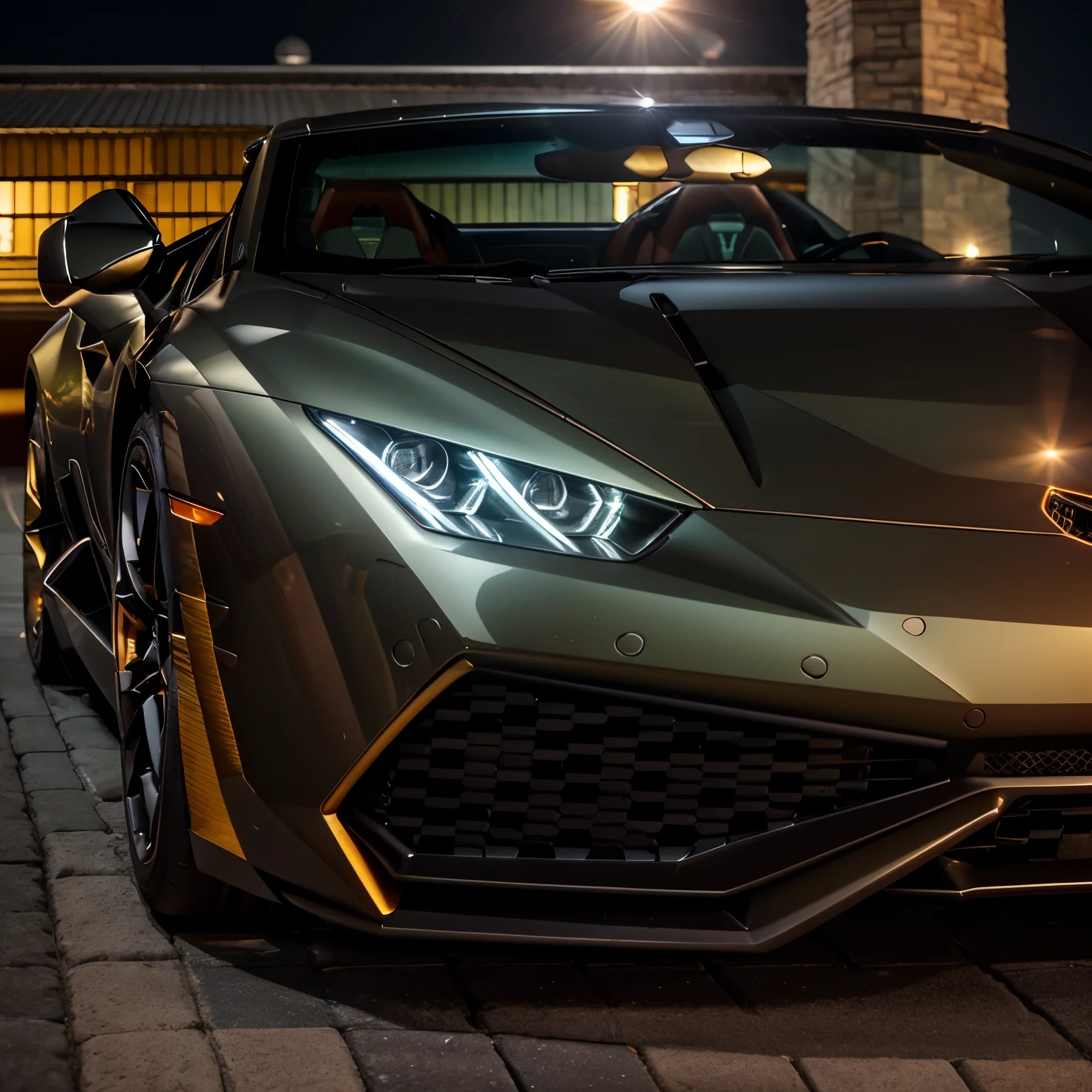 perfect masterpiece photo, very dynamic close shot of CAR:[lamborghini huracan]:1.5  [A car sitting on a glowing, neon-lit road that seems to stretch on forever.] in place of A coastal lighthouse with stunning views of the ocean in the moment of Autumn: Golden leaves falling from trees, creating a colorful carpet on the ground. The crisp air carries the scent of wood smoke from fireplaces, and the low sun casts long shadows across the landscape. cinematic lighting of A dark and shadowy alleyway illuminated by a flickering streetlamp., 8K, HQ, Highly detailed, ultra realistic, hyper-realistic with dominance of Taupe: A warm, grayish-brown color that is sophisticated and refined. photo is made with Sigma 50mm f/1.4 DG HSM Art - fast aperture prime lens for low light and shallow depth of field by greg rutkowski,  strange, intricate, showing details, sharpen image