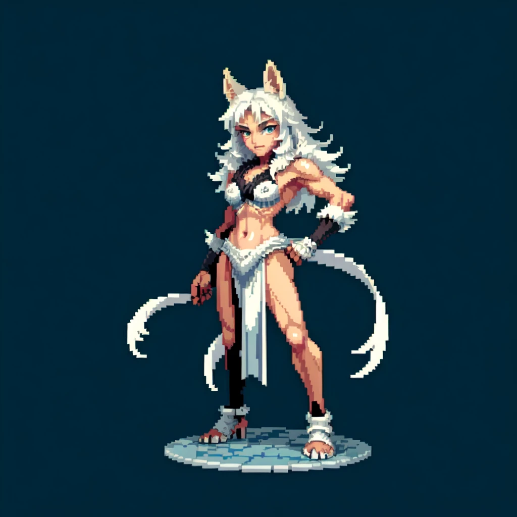 (masterpiece, top quality, best quality), pixel,pixel art,1werewolf,silver fur,full body