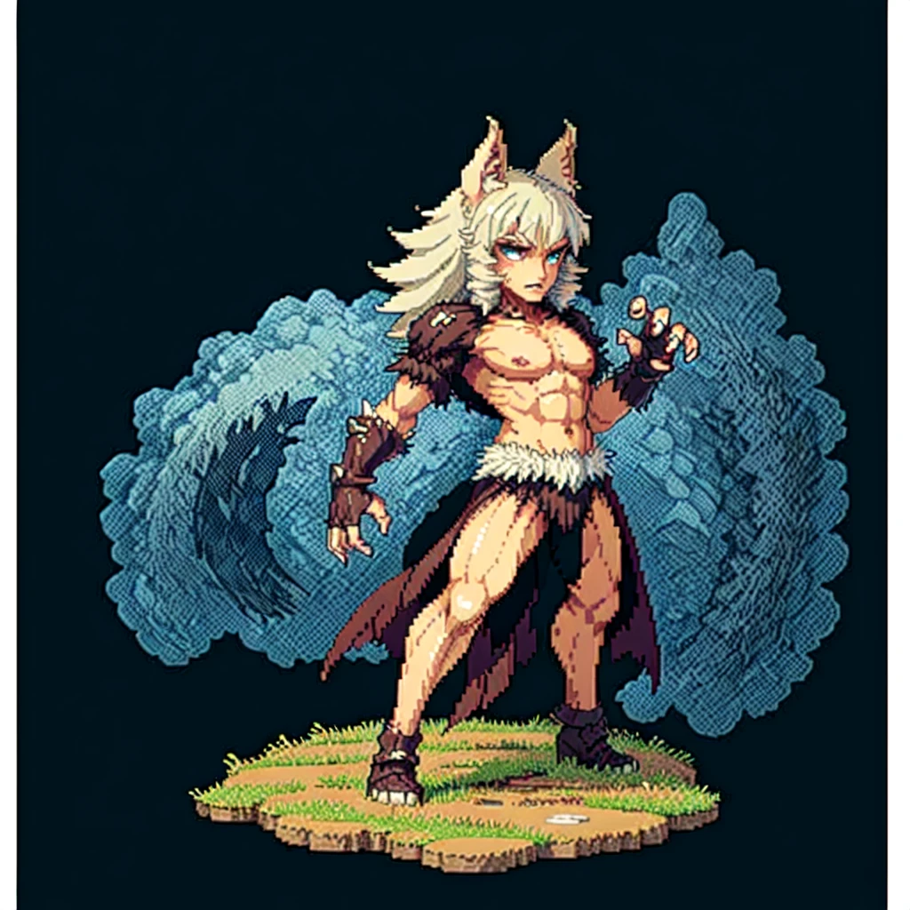 (masterpiece, top quality, best quality), pixel,pixel art,1werewolf,silver fur,full body