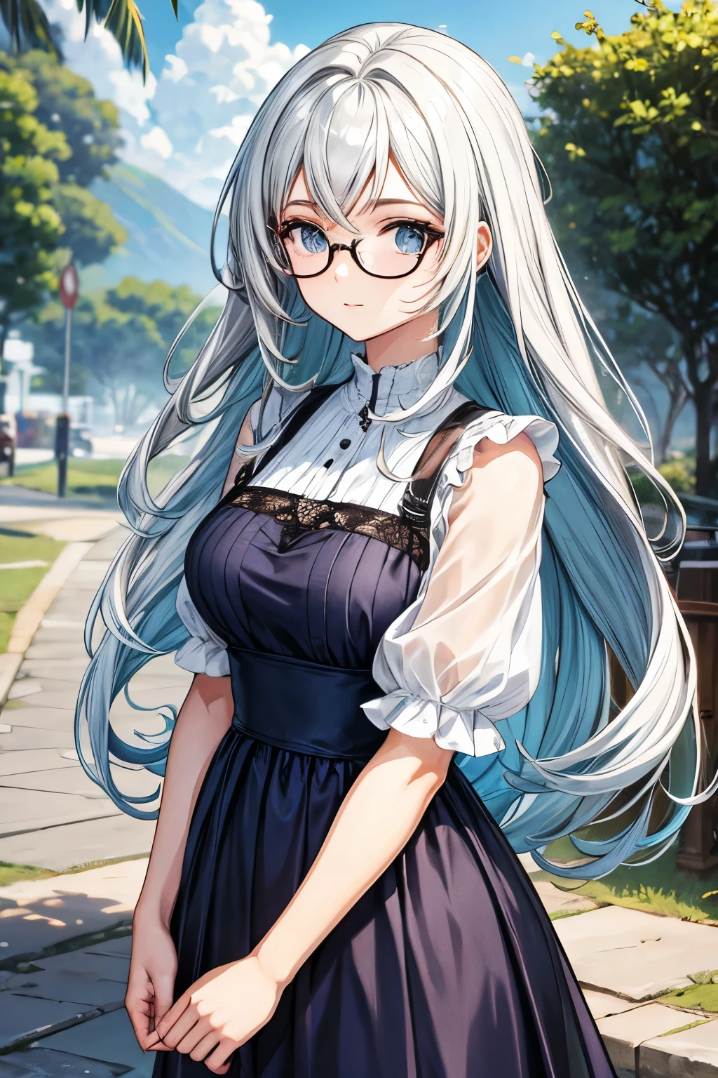 loira com cabelo comprido de oculos e vestido preto longo estilo anime