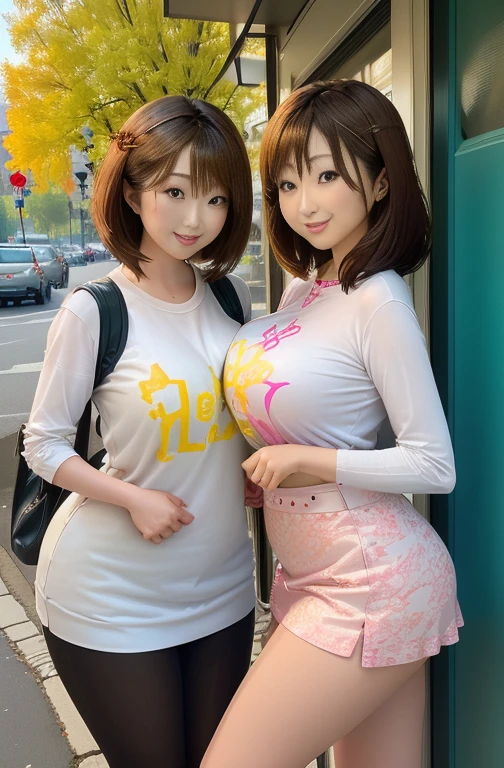 Two Asian women in uniform posing for a photo on the street, Two Japanese female students posing, wearing Japanese , Japanese , Trending on cgstation, realistic Young Gravure Idol, Young Gravure Idol, Two beautiful anime girls, Young and cute gravure idol, Japanese Girls , nixeu and sakimichan, Trending on cgstation