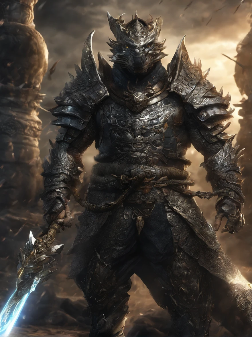 And the Electric Crocodile seems to be no less powerful than him.。I saw Shi-Dian Crocodile holding a diamond meteorite double-edged spear,The blade of the gun was filled with a chilling cold air.,There are countless dragon-like lightning circling around the gun.,The crackling sound of thunder-like explosion,The black armor and silver helmet have many teeth like steel blades embedded in the front of the helmet.,Looks like a demon with green face and fangs,There is an electric light disk hanging behind,Hanging in the Dharma Plate is a nine-section whip that looks like a crocodile's tail.,There is a sense of permeability outside。His skin is filled with silver-gray color similar to crocodile scales and is filled with alloy armor.,Exuding a majestic black aura,I saw the dazzling power of thunder flashing in the black air.,Soul-stirring。His skin is filled with silver-gray color similar to crocodile scales and is filled with alloy armor.,Exuding a majestic black aura,I saw the dazzling power of thunder flashing in the black air.,Soul-stirring。The electric crocodile steps on two lightning wheels, just like the reincarnation of Nezha.,The golden sparks mixed with lightning flashes hanging high in the air further highlight his majestic and heroic appearance.,He gently turned the silver spear in his hand,Suddenly, the surrounding environment was covered with dark clouds.,Flying sand and rocks, stars and lightning。