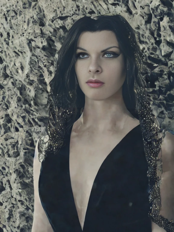 A stunning intricate full color portrait of Shelob, wearing a black gown, deep cleavage,, epic character composition, by ilya kuvshinov, alessio albi, nina masic, sharp focus, natural lighting, subsurface scattering, f2, 35mm, film grain, 