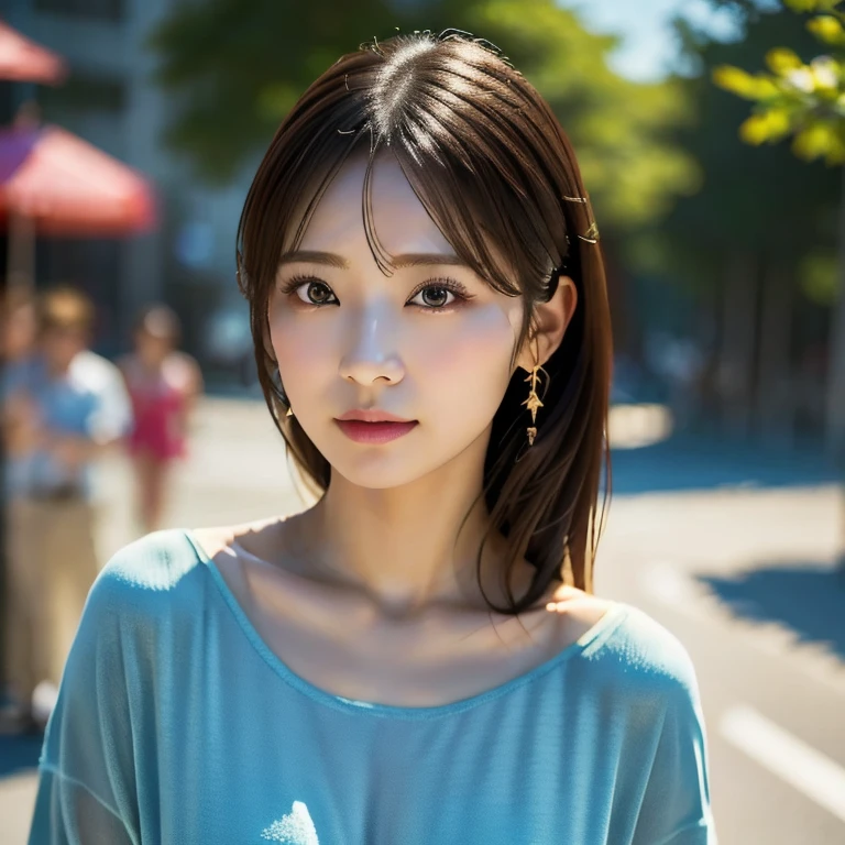 ((最高品質、傑作、8k、現実的、超高解像度、とても繊細で美しい、高解像度、映画照明))、ミッドショット、肖像画、完璧な女性の体、きれいな女性、成熟した女性、コントラストのある、頭を両手で支えて、視聴者を見つめる、陽気な