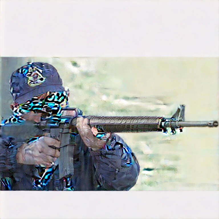(masterpiece, best quality:1.2), 1man, solo, holding gun, m16a2