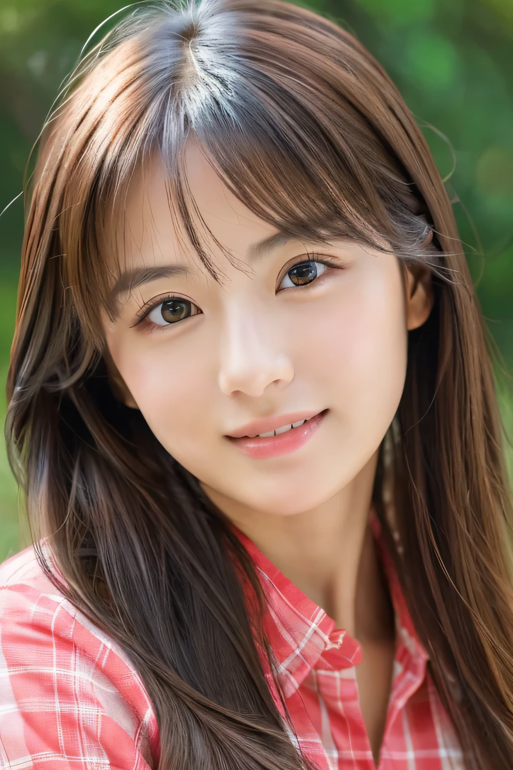 (((8k,Attention to detail,Attention to detail、highest quality,masterpiece,Attention to detail,alone))),RAW Photos & Realistic atmosphere,Beautiful dark eyes,Mouth Details,Glossy Lips,Thin eyebrows,beautiful Eyes、Soft white skin that shines in every detail、Her deep black eyes are very beautiful,Lip details、Very beautiful face,Very beautiful face、Lively Faces,beautiful, Glowing Lips,beautiful Eyebrows,Infinite Reality, Realistic Young Gravure Idol,Very cute woman , Young Gravure Idol, Young Gravure Idol, とても美しくてかわいいbeautiful 21 year old beauty,Incredibly beautiful and elegant,beautiful 21 year old beauty,Natural soft light,(Shiny Hair,,beautiful and kind eyes:1.5),A kind smile,Shapely breasts,Long Hair,beautiful posture,No makeup,Take a quick look at the camera,Red Shirt,