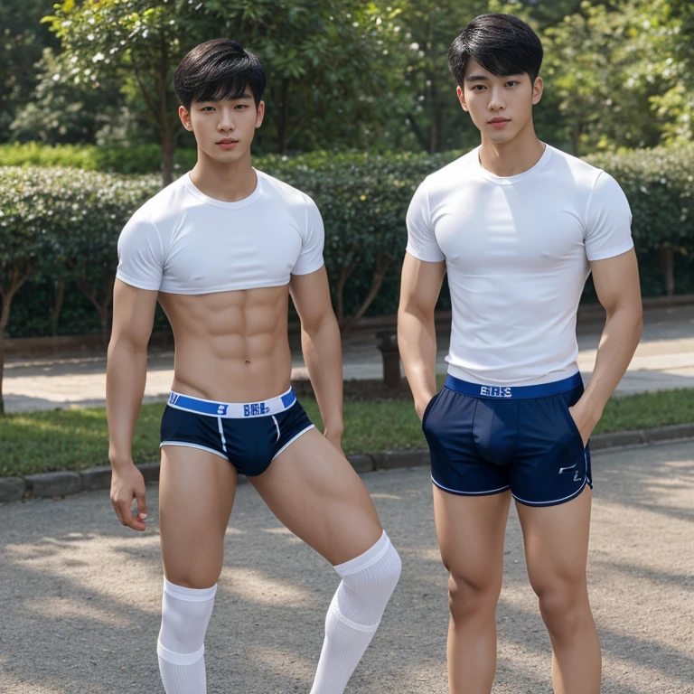 teenagers , young , light-skin , wearing an dark blue sexy underwear, tmasterpiece,k hd,the feet,black long socks,The barefoot , blue colour , handsome and cute , extreme cute boy , white skin , dark blue underwear boxers shorts , extremely tall and cute boy ,oppa model , handsome model , full body , dark blue boxers underwears short shorts , black socks , white light-skin , Chinese model , young boy , white skin , handsome and extremely cute , blue boxers underwear shorts , long black socks , handsome model , at the park , outdoor , model oppa , long legs , jogging , people around , high knee black socks ,black long socks , stand up , extremely tall , extremely high , blue underwears , blue sports underwear , long black socks , clean and white legs , Chinese model , extremely long legs , clean and white thigh , heavy bulge , kid face , baby face , wearing t-shirt , blue underwears boxers , light and white skin , Chinese model , strike a pose , sexy pose , horny boy , high knee black socks , long black socks , youth , detailed handsome chinese face , clean and white body , standing up , chinese cute face , size different , height different