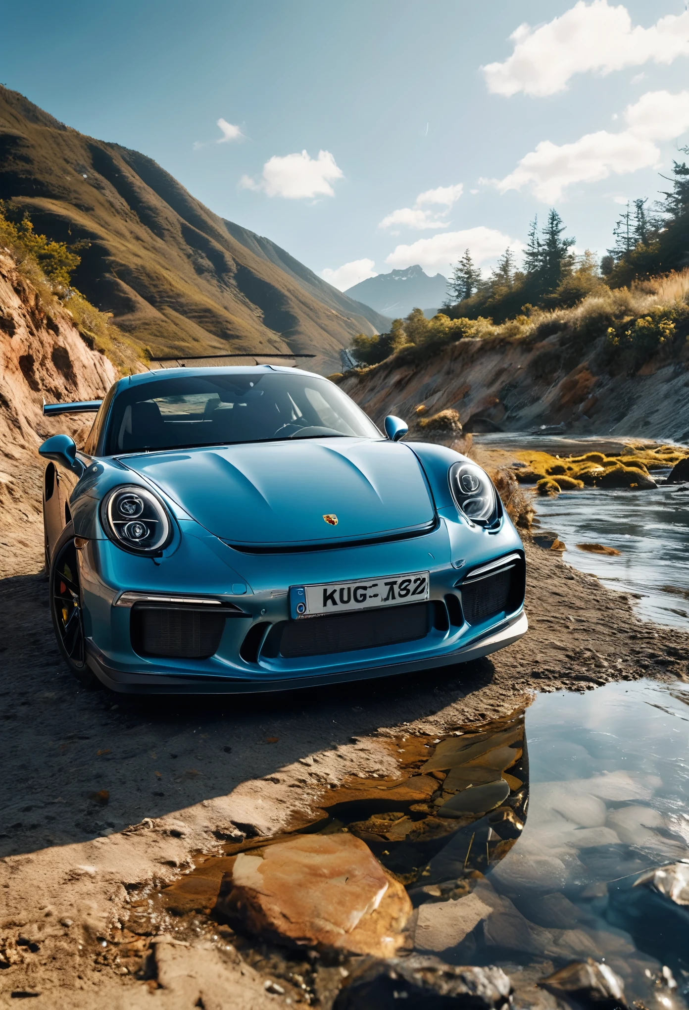 realistic high quality high detail dslr photo of a Porsche 911 992 GT3 off road spectacular backdrops, modern, dslr camera cinematic, commercial, 32k uhd, hustlewave, kintsugi, wimmelbilder, majestic, Photorealistic, ports 4K