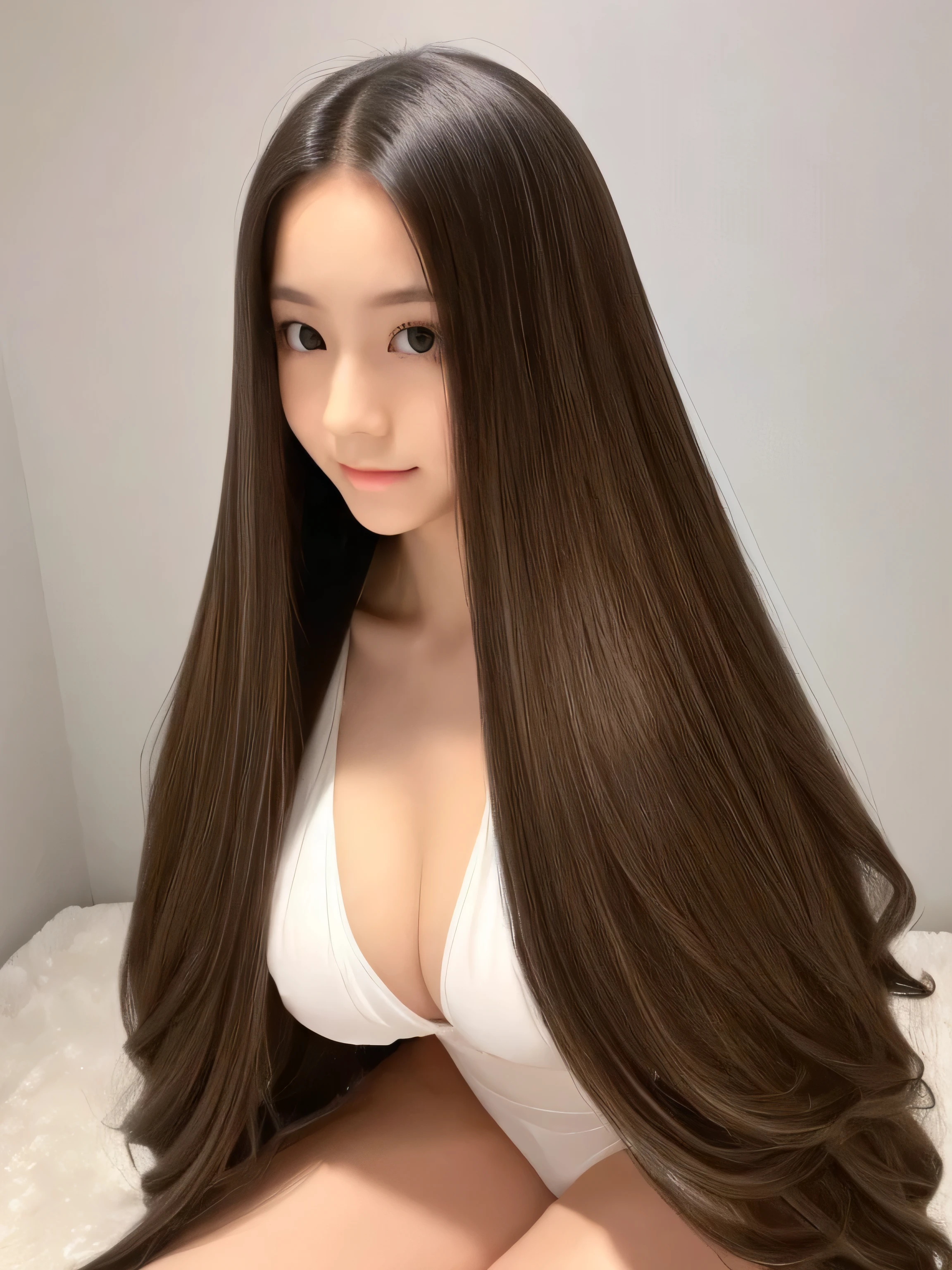 (1 Female upper body shot)　((highest quality)), ((masterpiece)), (Get used to it), Perfect Face　(Reaches up to the kneeVery long hair　highest quality　Highest detail　Reaches up to the knee、Very long hair that lasts forever:1.3　Flowing Hair　Very shiny そして thick hair　long hair up to the knees:1.2　long hair up to the knees:1.2　Thick and shiny hair　Very free hair　Abnormally long hair!!!　Beautiful silky hair　Beautiful and shiny hair　Beautiful and shiny hair　Beautiful silky hair　Hair that grows to the knees　Very very, Very long hair!!!　Very very, Very long hair!!!)　(highest quality　The best ultra-fine　Reaches up to the knee、Very long hair that lasts forever　Very shiny そして thick hair　long hair up to the knees:1.2　long hair up to the knees:1.2　Thick and shiny hair　Very free hair　Abnormally long hair!!!　Beautiful silky hair　Super long hair down to the knees　Beautiful and shiny hair　Beautiful and shiny hair　Beautiful silky hair　Hair that grows to the knees　Very very, Very long hair!!!　Very very, Very long hair!!!　Her hairstyle is curly long)　　White Lingerie　(Large Breasts:1.2)　1 female　( Japan&#39;The cutest middle schooding model)　Sensual look　Erotic expressions　(Her bangs are neatly trimmed, full bangs)　Lipstick is natural red　((Cowboy Shot))　(Narrow-mouthed)　Natural Makeup　
