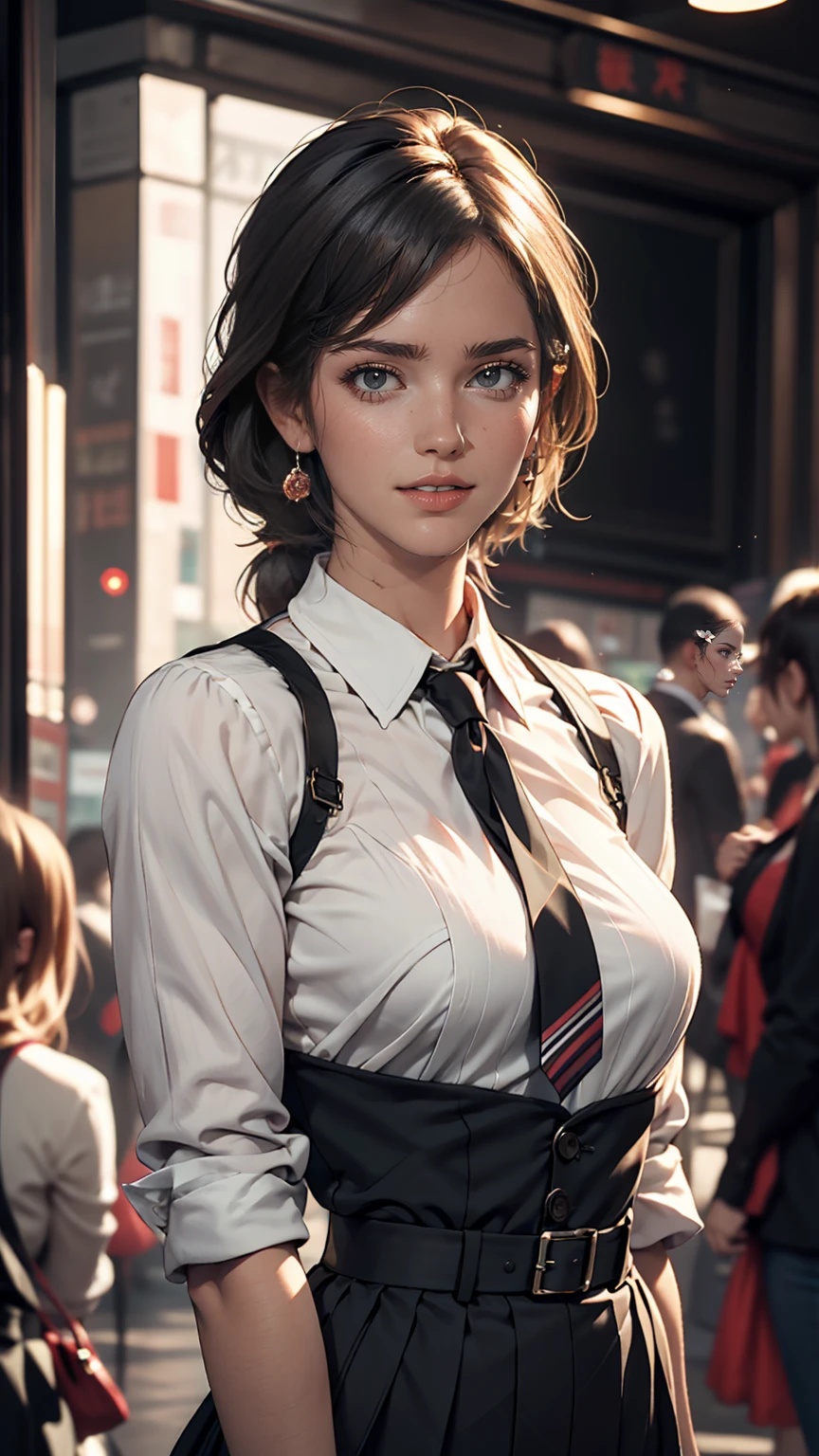 highest quality, masterpiece, Ultra-high resolution, (Reality: 1.4), Original photo, One girl, mature, White JK Uniform, Cinema Lighting、smile、comb
