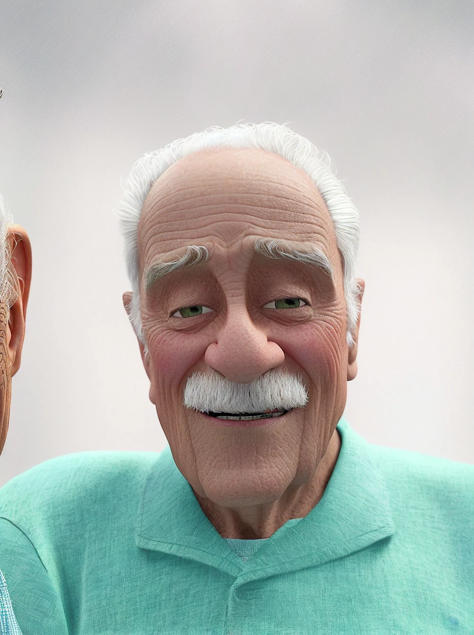 Pixarstyle A waist-high portrait of an elderly man with social clothes, smile, natural skin texture, 4K textures, HDR, intricate, highly detailed, sharp focus, cinematic look, hyper-detailed