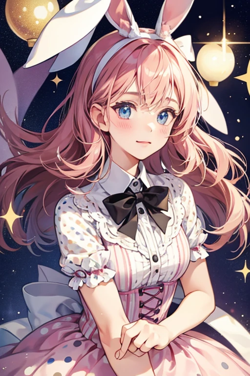 girl rabbit,  polka-dot patterns ribbon. SPARKLE; GLITTER