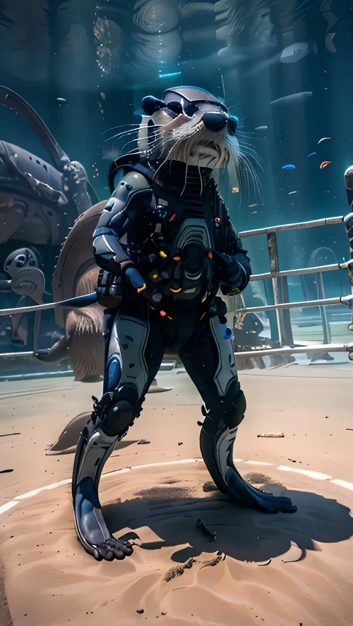 (1otter\(wearing futuristic suit,wearing cyber suit,full body,standing,dynamic pose\):1.5), BREAK ,background\(futuristic town\), BREAK ,quality\(8k,wallpaper of extremely detailed CG unit, ​masterpiece,hight resolution,top-quality,top-quality real texture skin,hyper realisitic,increase the resolution,RAW photos,best qualtiy,highly detailed,the wallpaper,cinematic lighting,ray trace,golden ratio\),dynamic angle,award-winning,((close up))dynamic angle