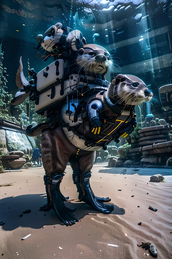 solo,(1otter\(chibi,cute,wearing futuristic suit,wearing cyber suit,full body,standing,dynamic pose\):1.5), BREAK ,background\(futuristic town\), BREAK ,quality\(8k,wallpaper of extremely detailed CG unit, ​masterpiece,hight resolution,top-quality,top-quality real texture skin,hyper realisitic,increase the resolution,RAW photos,best qualtiy,highly detailed,the wallpaper,cinematic lighting,ray trace,golden ratio\),dynamic angle,award-winning,((close up))dynamic angle