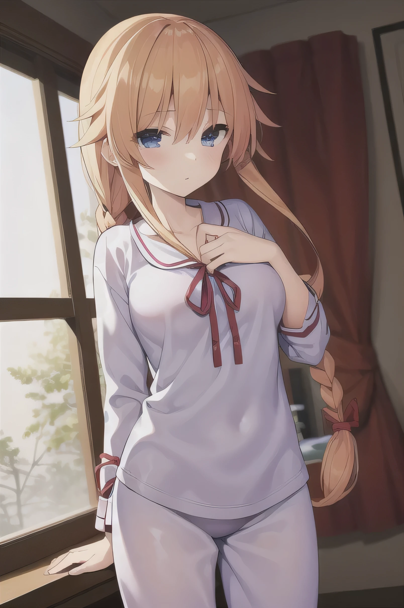 masterpiece, best quality, absurdres, perfect anatomy, 1girl, solo, YamaiKaguya, , ribbon, sexy pyjamas