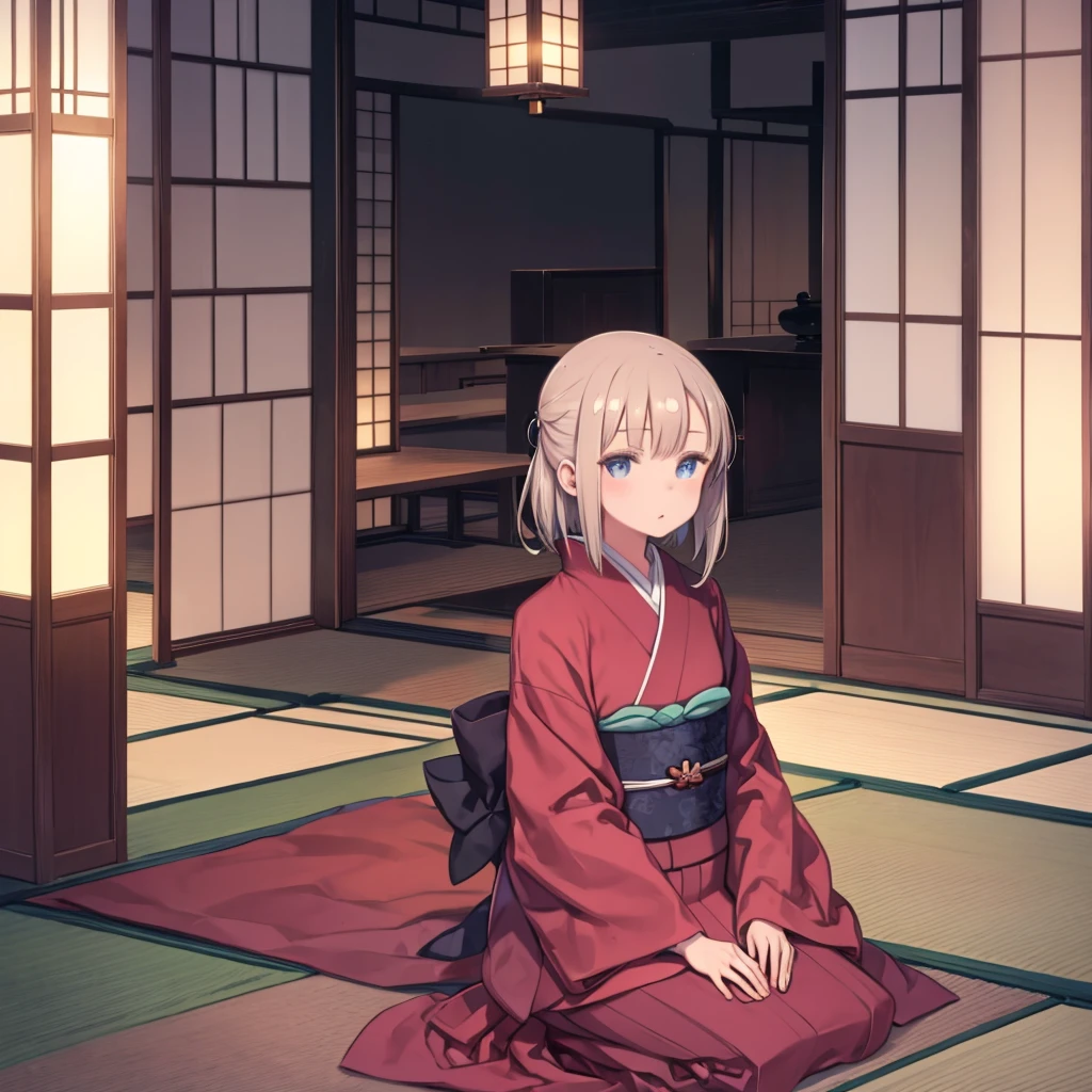 masterpiece、highest quality、High resolution、Very detailed、Beautiful eyes、Girl、kimono、kimono、seiza、calligraphy、Japanese-style room、