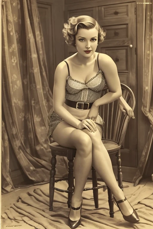 Pin-up-Model aus den 1930er Jahren, Ein altes Foto der stereotypischsten Frau der 1930er Jahre, except that they are very, is very flat-chested