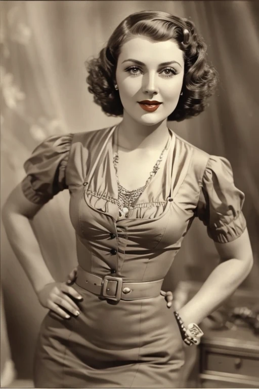 Pin-up-Model aus den 1930er Jahren, Ein altes Foto der stereotypischsten Frau der 1930er Jahre, except that they are very, is very flat-chested