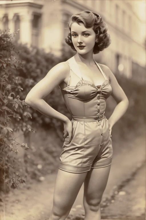 Pin-up-Model aus den 1930er Jahren, Ein altes Foto der stereotypischsten Frau der 1930er Jahre, except that they are very, is very flat-chested