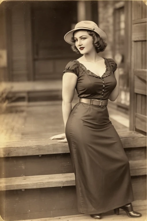Pin-up-Model aus den 1930er Jahren, Ein altes Foto der stereotypischsten Frau der 1930er Jahre, except that they are very, is very flat-chested