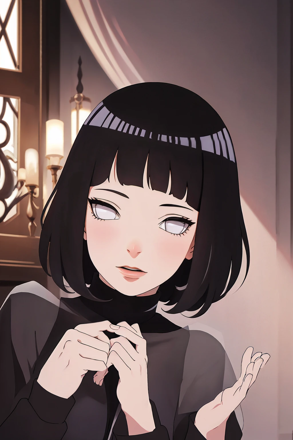 (Masterpiece - Ultra-Detailed, High Resolution) Prepare to be enchanted by a true masterpiece that combines ultra-detailed art with high-resolution rendering. This work shows a mesmerizing woman, with short, light black hair, 1950s style, Hinata (1.3) and captivating dark brown eyes (1.2), New York illustration style, wearing (red lipstick), emanating an aura of elegance and mystery. Wearing classic 1950s clothing. sexy. Intricate details and realistic textures invite you to explore every aspect of this enchanting composition. Black dress. Dancing lithly, dynamic poses, mouth closed. Different posture. . Get ready to dive into a world where beauty and craftsmanship merge perfectly.
