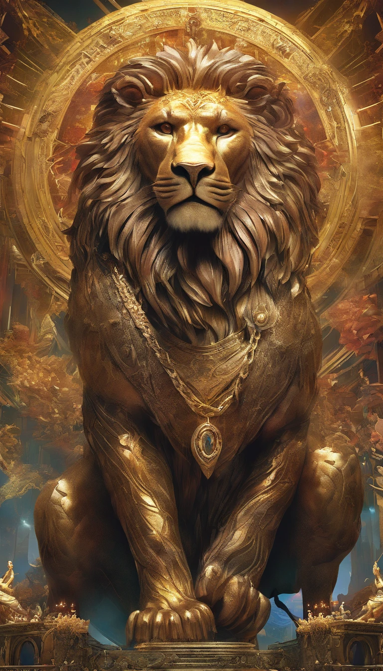 (Ultra-detailed, Tabletop, Ultra HD, highest quality: 1.3), One Lion、1 gorilla, inside stadium