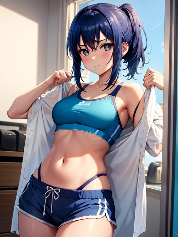 Digital Drawing, Kenshi, 4k, araffe woman in blue underwear posing for a photo, streetwear bra and shorts, pastel blue, blue underwear, bralette, sports bra and shorts, Brazilian, sensual :8, crop top and shorts, sports bra and dark blue shorts, cottagecore!! fitness body, sky blue, light blue, crop top, bright blue lingerie