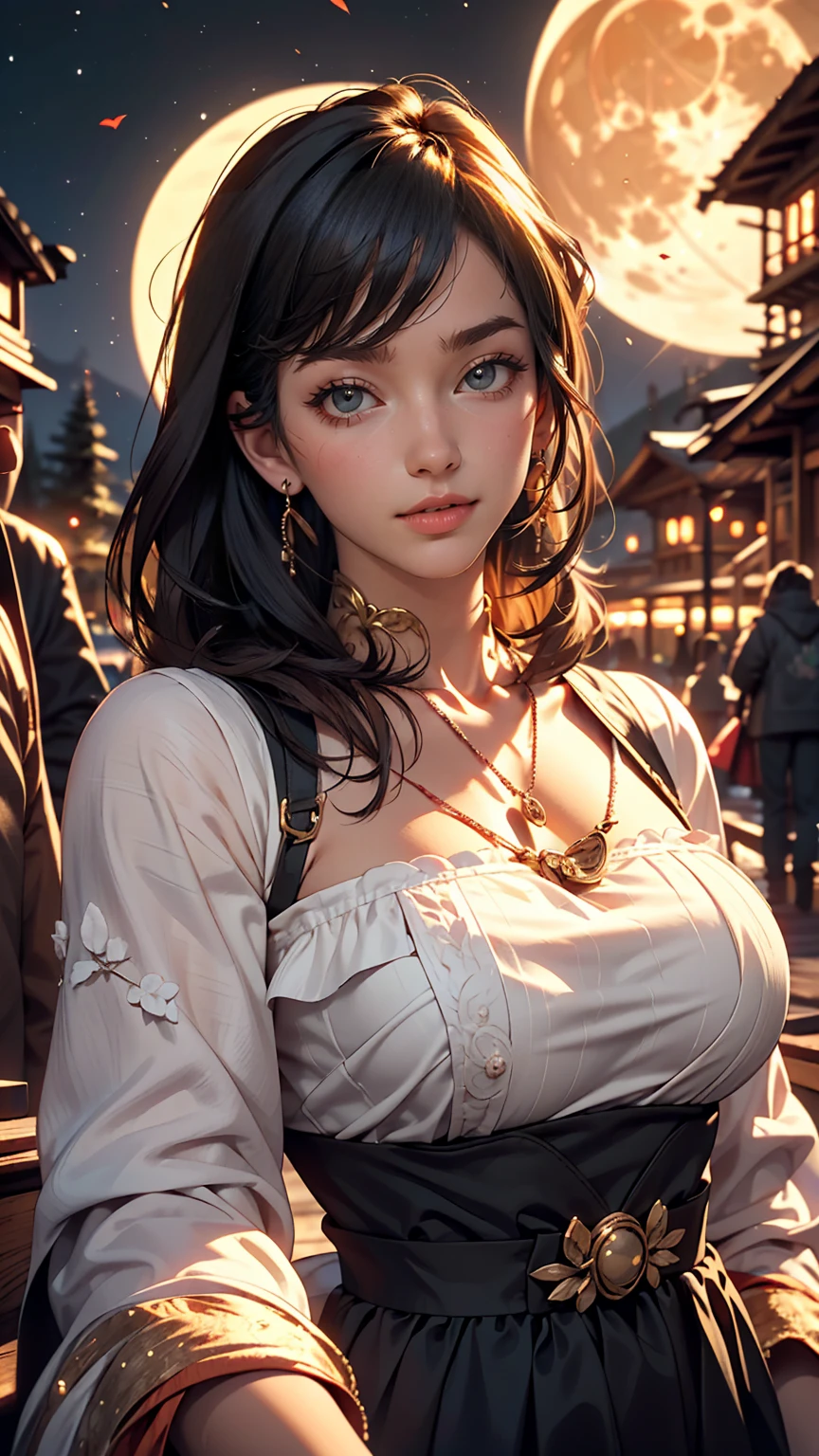 A beautiful young Asian woman with a hummingbird kissing her on the cheek ((Upper Body selfie, Happy)), masterpiece, highest quality, Very detailed, ground, Outdoor, (night), Mountain々, nature, (performer, moon) Hilarious, Happy, forest, stone, river, wood, cigarette, Shadow, Contrast, sunny, style, (Warm Tones, Warm Tones): 1.2), close, Cinematic Light, Side lighting, Ultra-high resolution, 最高のShadow, born, Upper Body, realistic style