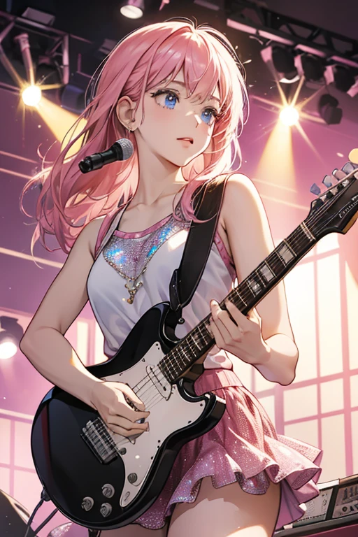 guitarist and lead singer of the band, a pinkish girl. SPARKLE; GLITTER