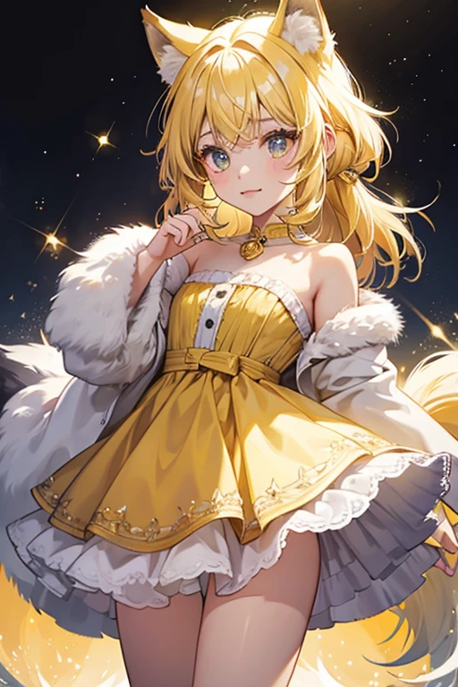 small yellow girl wolf. She often wears bells. SPARKLE; GLITTER