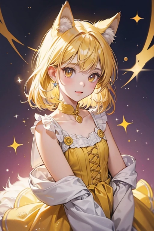 small yellow girl wolf. She often wears bells. SPARKLE; GLITTER