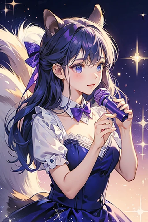 blue girl squirrel wearing purple bows. SPARKLE; GLITTER