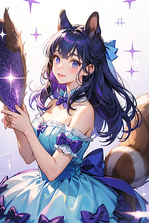 blue girl squirrel wearing purple bows. SPARKLE; GLITTER