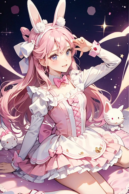 Cathy is a white girl rabbit character who was usually seen wearing a pink dress, and a pink bow positioned similarly to Hello Kitty's bow. . SPARKLE; GLITTER
