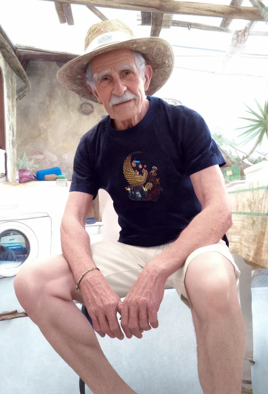 Pixarstyle A waist-high portrait of an elderly man with social clothes, smile, natural skin texture, 4K textures, HDR, intricate, highly detailed, sharp focus, cinematic look, hyper-detailed