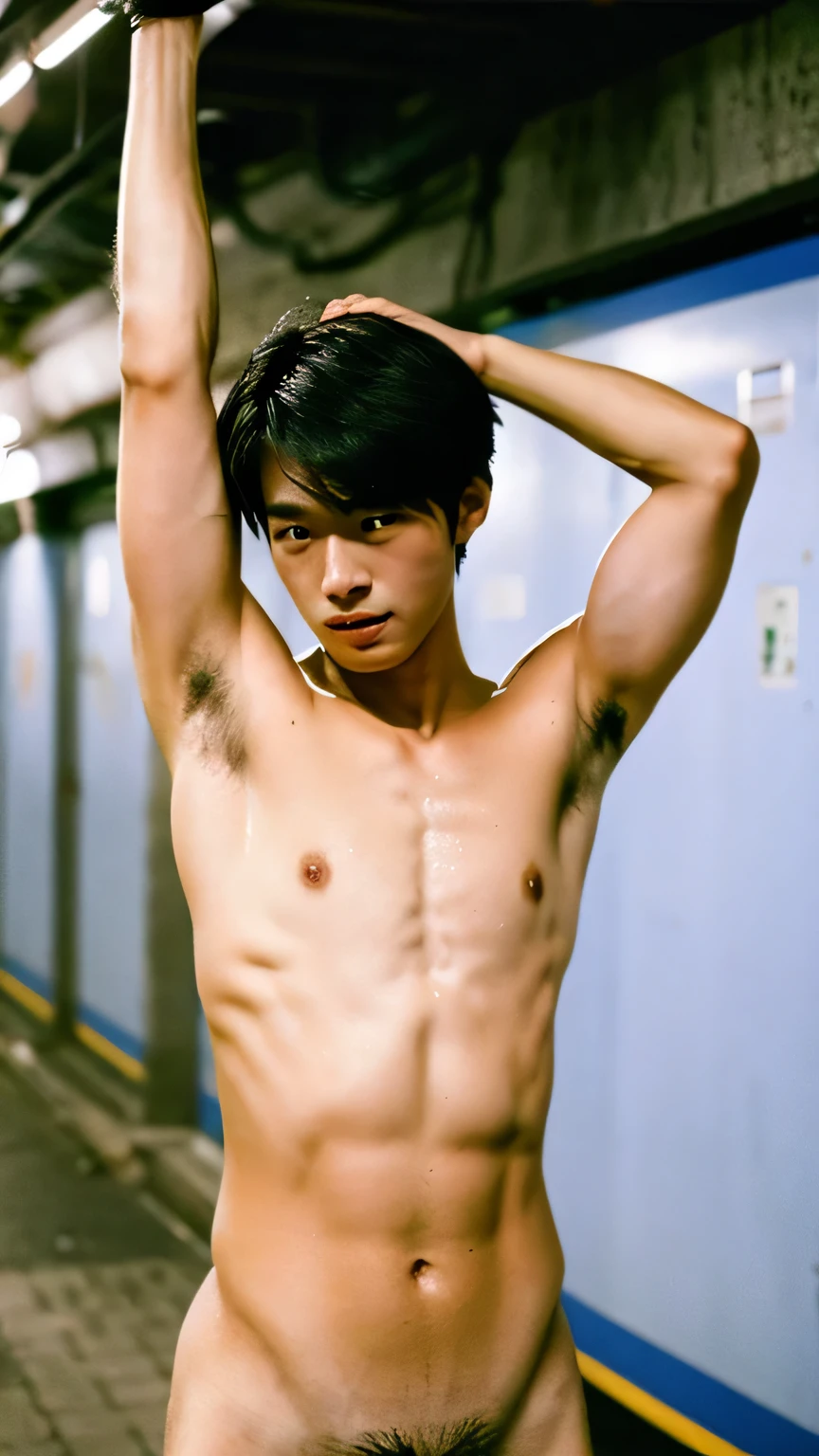 18-year-old, Japanese, naked, gay, boy, whole body, penis, SWEAT, butt, underground, armpit hair