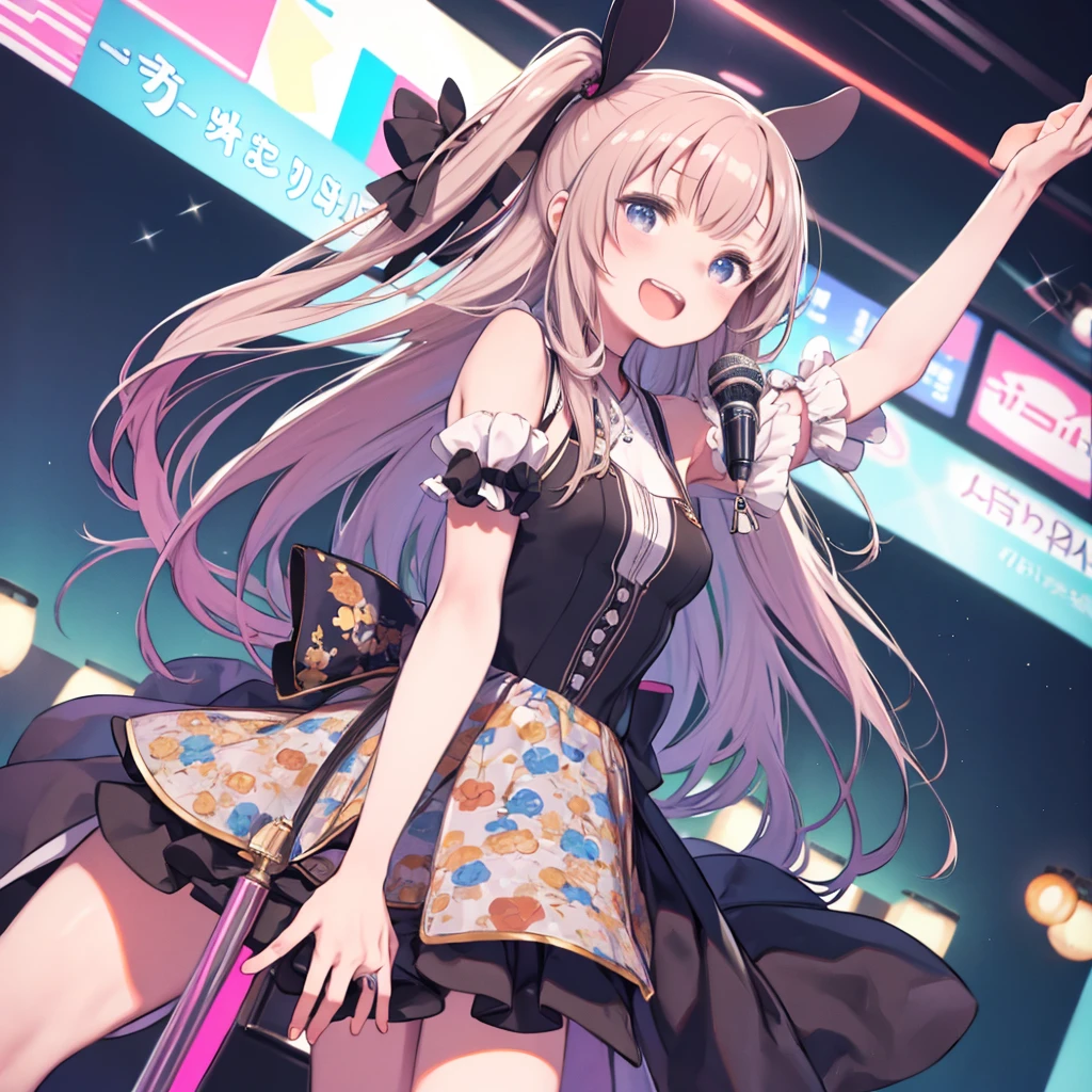 masterpiece、highest quality、High resolution、Very detailed、Medium wide shot、Beautiful eyes、Girl、karaoke、karaoke、With friends、singing、laughing、karaokeボックス、cute、