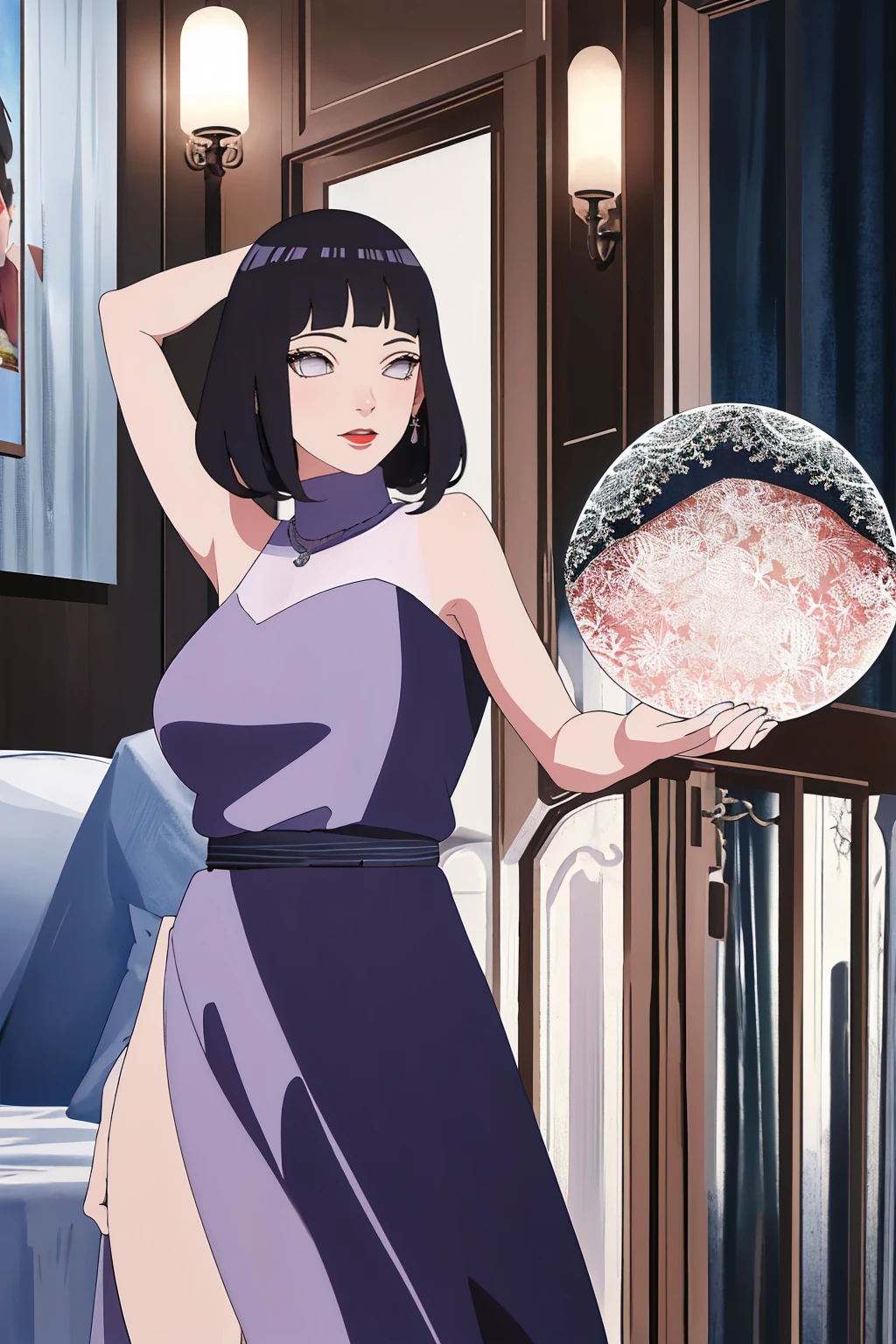 (Masterpiece - Ultra-Detailed, High Resolution) Prepare to be enchanted by a true masterpiece that combines ultra-detailed art with high-resolution rendering. This work shows a mesmerizing woman, with short, light black hair, 1950s style, Hinata (1.3) and captivating dark brown eyes (1.2), New York illustration style, wearing (red lipstick), emanating an aura of elegance and mystery. Wearing classic 1950s clothing. sexy. Intricate details and realistic textures invite you to explore every aspect of this enchanting composition. Transparent blue dress. Dancing lithly, dynamic poses, mouth closed. Different posture. . Get ready to dive into a world where beauty and craftsmanship merge perfectly.