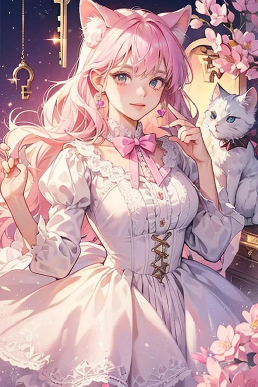 She is a cute, pretty, spunky, friendly white Persian with a pink lace-trimmed bow tied below her left ear. Her name comes from the word "Charm" as she wears the key to Kitty's jewelry box around her neck. SPARKLE; GLITTER