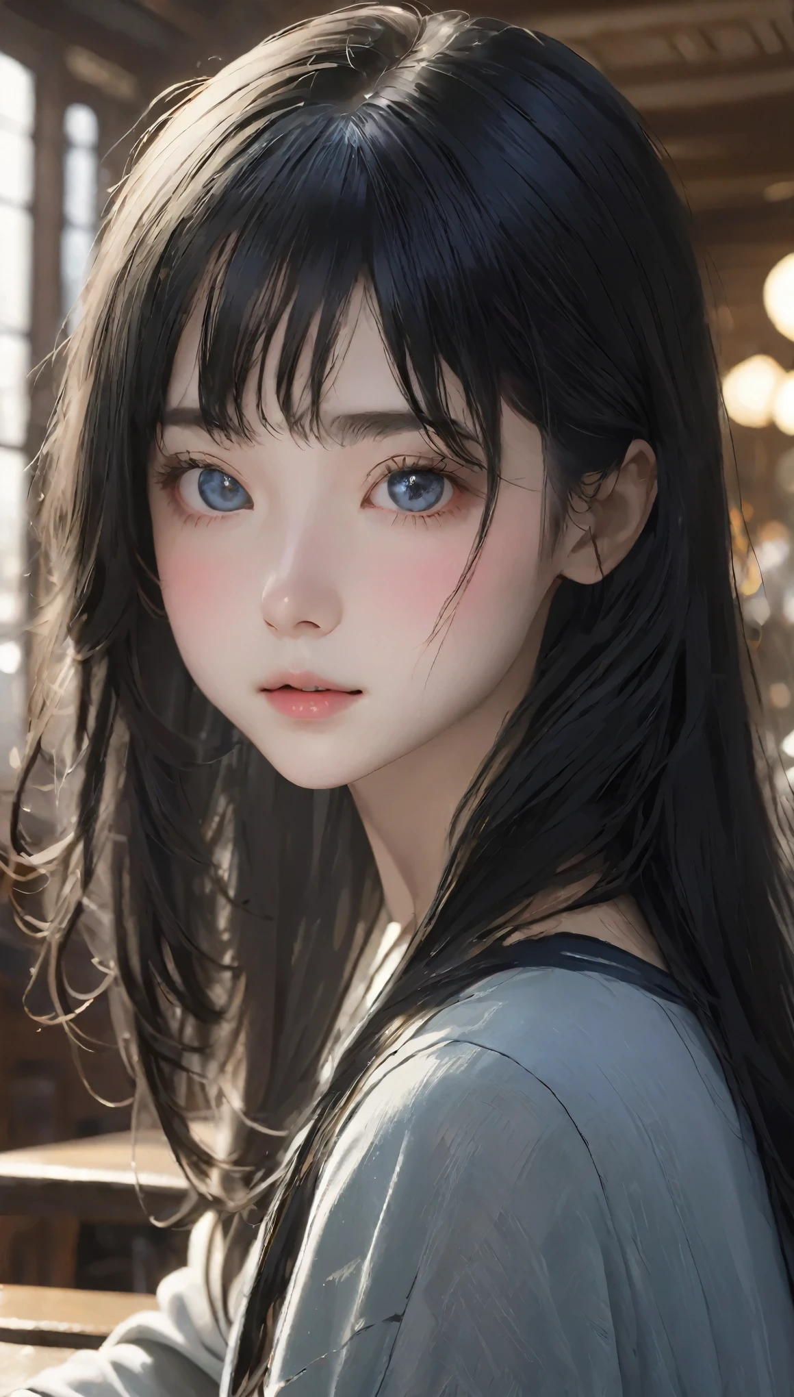 Tabletop, highest quality, Very delicate and beautiful girl,Very delicate and beautiful, Silky black hair、灰色のpupil、Very detailed_face_pupil, Very detailed, highest quality, High resolution, Very detailed,1 girl, highest quality, shape, Looking at the audience, Genuineistic, Realist ,Genuine,